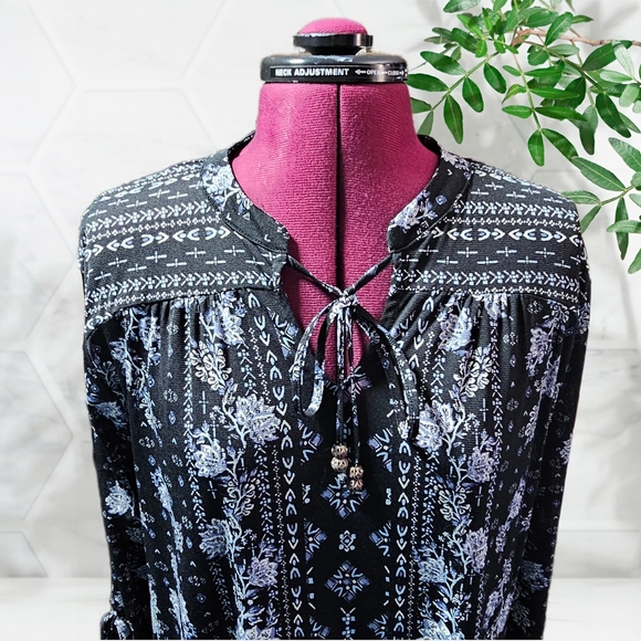 Style & Co Bohemian Floral Patterned Geo-Print Lace-Hem Peasant Top - Picture 4 of 16
